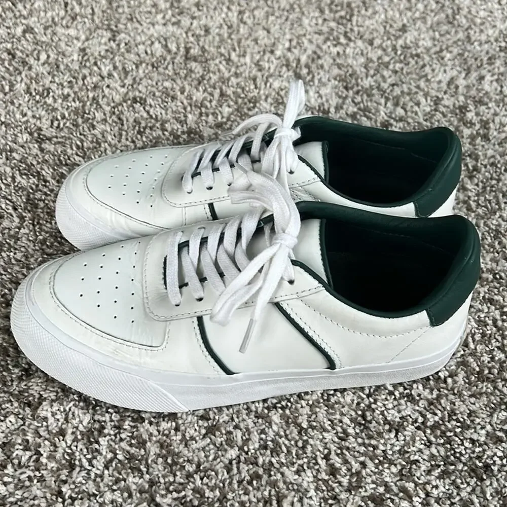 Reformation Women's Harlow Leather Sneakers in White Green Recyclable